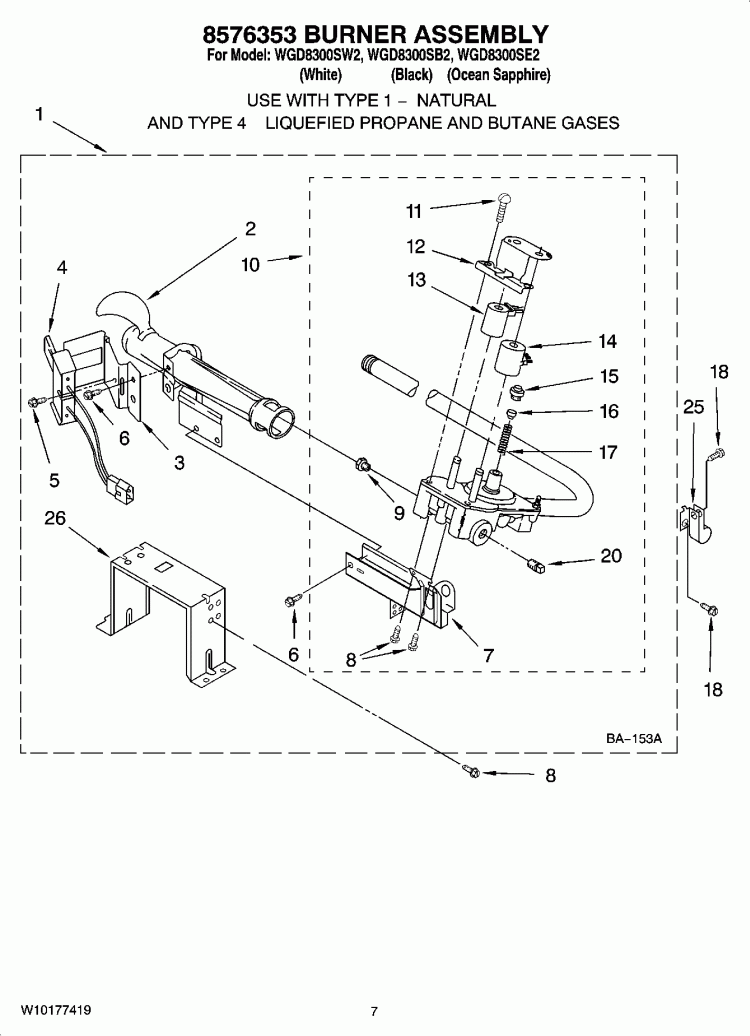 8576353 BURNER ASSEMBLY Diagram and Parts List for WGD8300SE2  Whirlpool Dryer