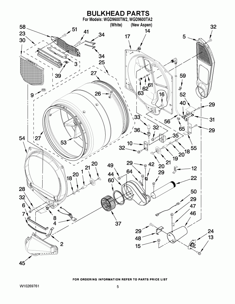 BULKHEAD PARTS Diagram and Parts List for WGD9600TW2  Whirlpool Dryer