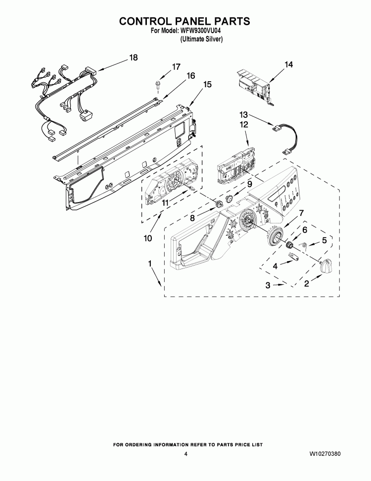 CONTROL PANEL PARTS Diagram and Parts List for WFW9300VU04  Whirlpool Washer