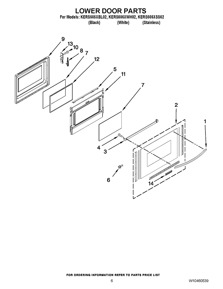 LOWER DOOR PARTS Diagram and Parts List for KERS505XBL02  KitchenAid Range