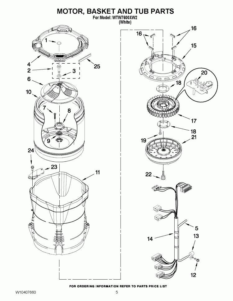 MOTOR, BASKET AND TUB PARTS Diagram and Parts List for WTW7600XW2  Whirlpool Washer
