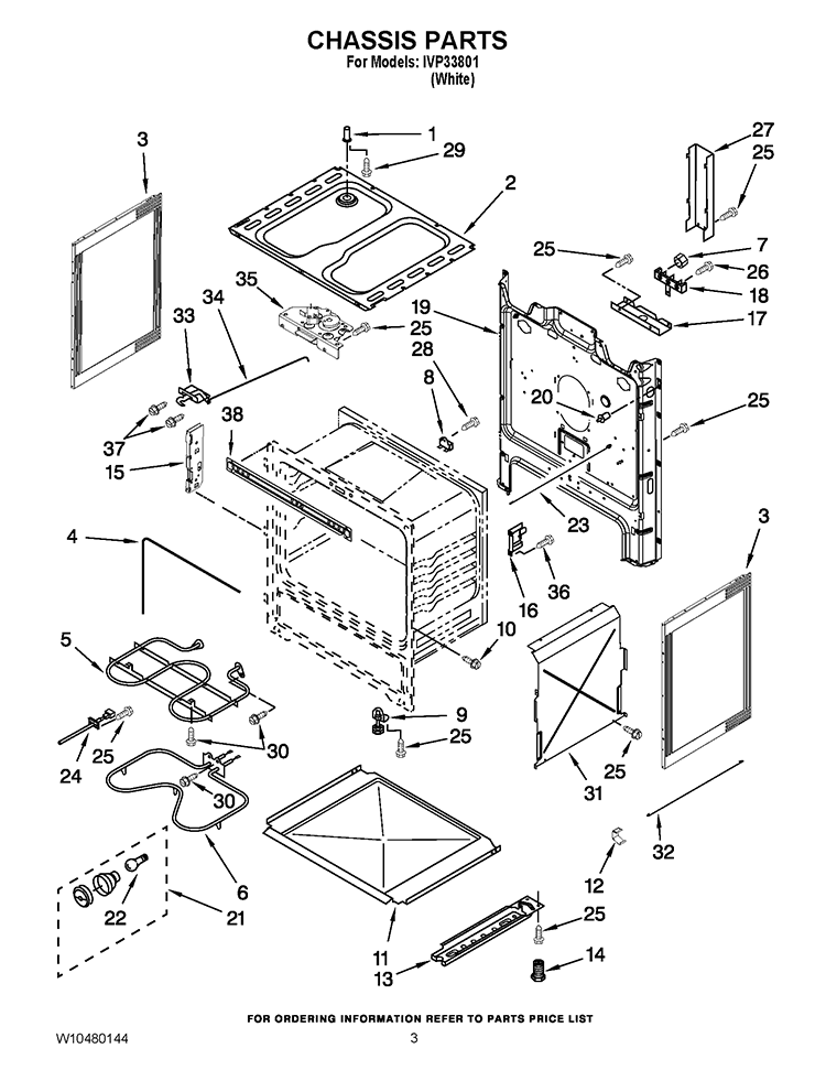 CHASSIS PARTS Diagram and Parts List for IVP33801  Inglis Range