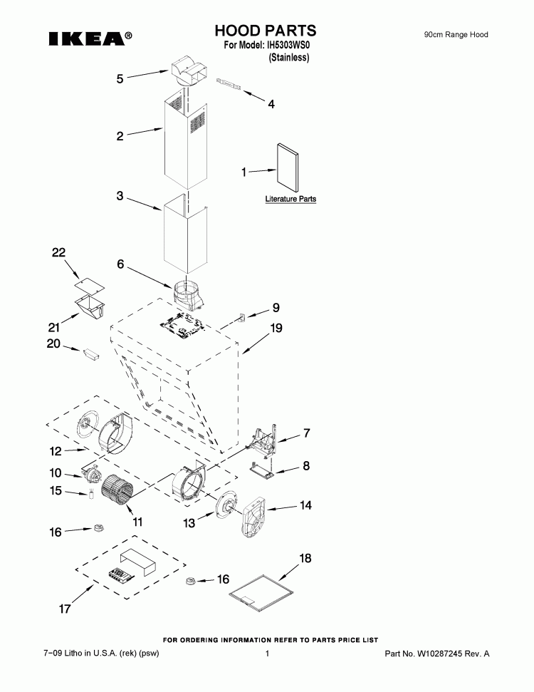 HOOD PARTS Diagram and Parts List for IH5303WS0  Whirlpool Range Hood