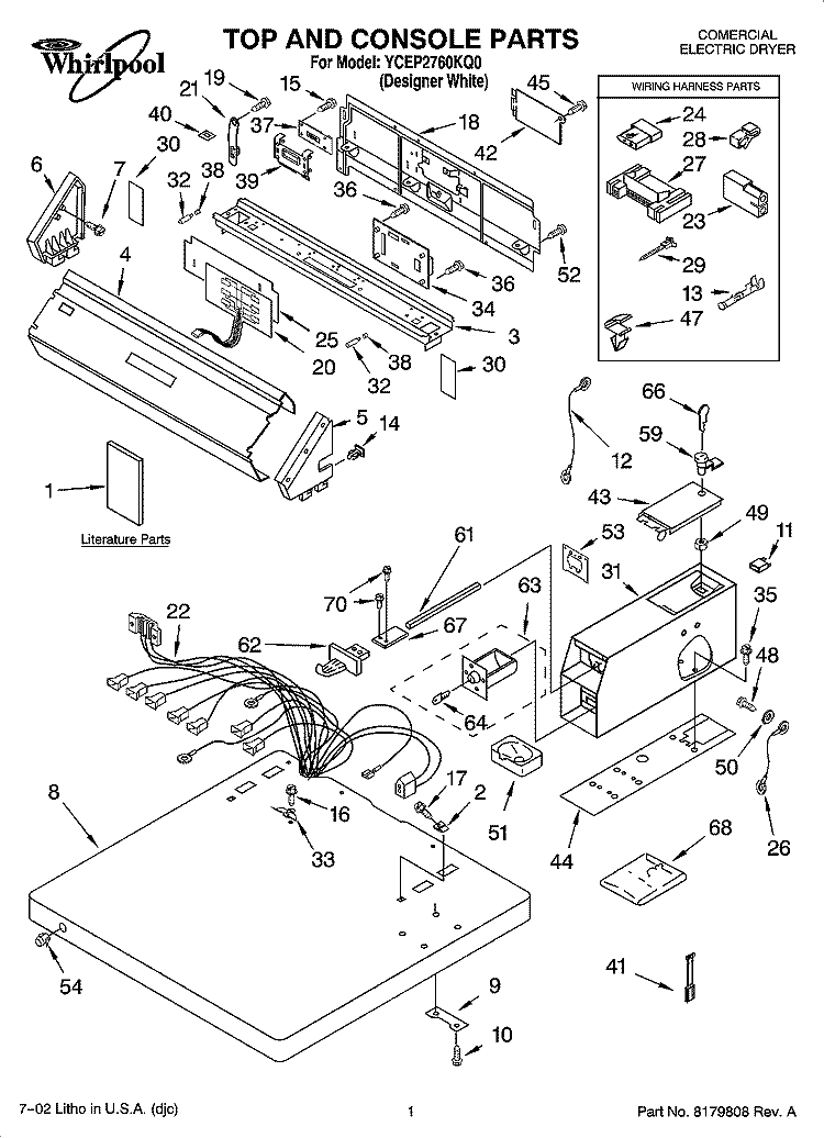 TOP AND CONSOLE PARTS Diagram and Parts List for YCEP2760KQ0  Whirlpool Dryer
