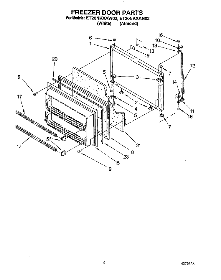 FREEZER DOOR Diagram and Parts List for ET20NKXAW02  Whirlpool Refrigerator