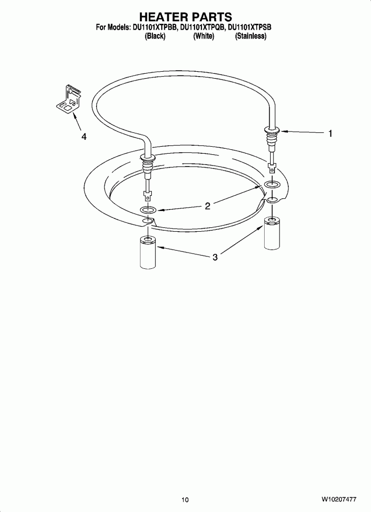HEATER PARTS Diagram and Parts List for DU1101XTPBB  Whirlpool Dishwasher