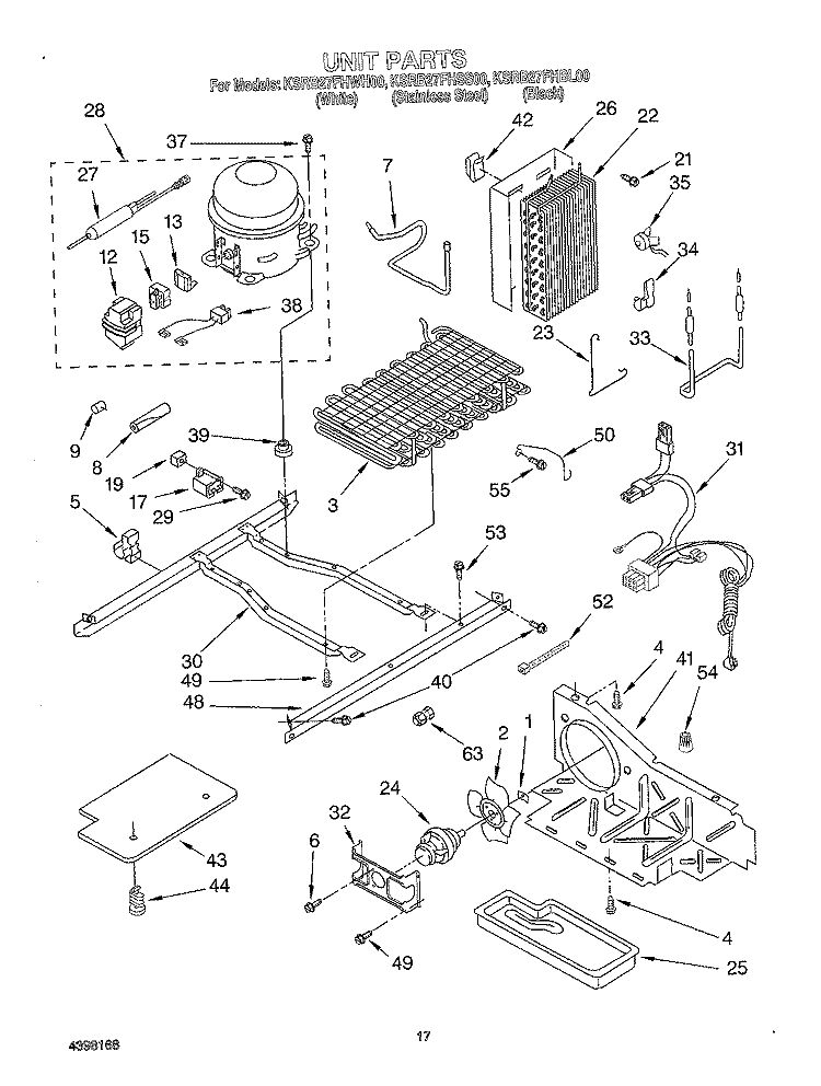 UNIT Diagram and Parts List for KSRB27FHWH00  KitchenAid Refrigerator