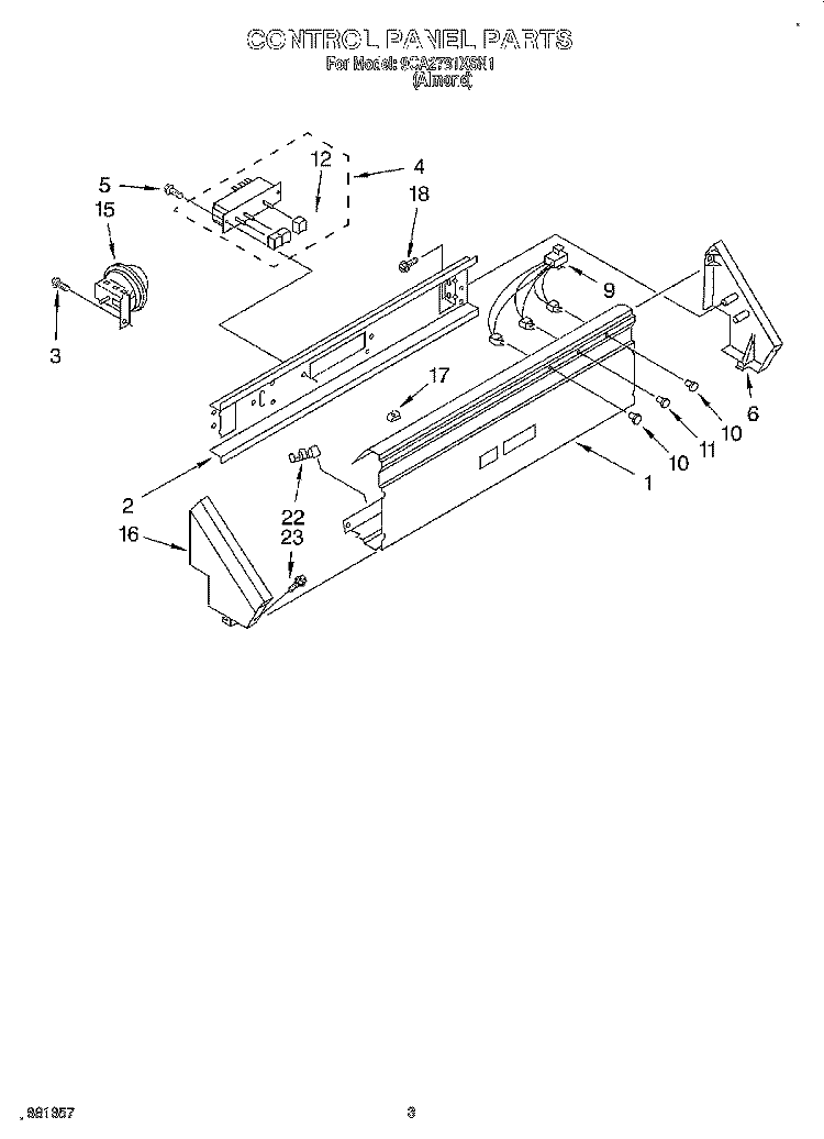 CONTROL PANEL Diagram and Parts List for 9CA2781XSN1  Whirlpool Washer
