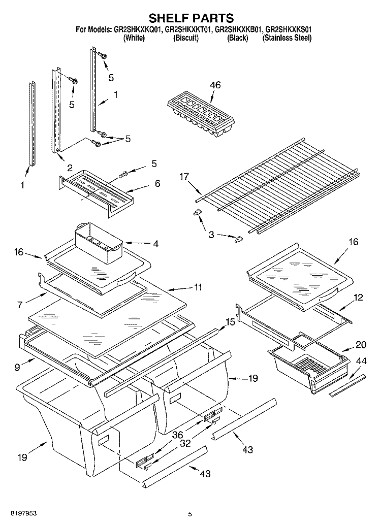 SHELF Diagram and Parts List for GR2SHKXKS01  Whirlpool Refrigerator