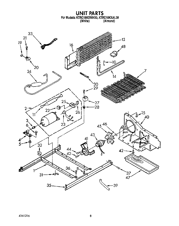 UNIT Diagram and Parts List for KTRC18KXWH30  KitchenAid Refrigerator