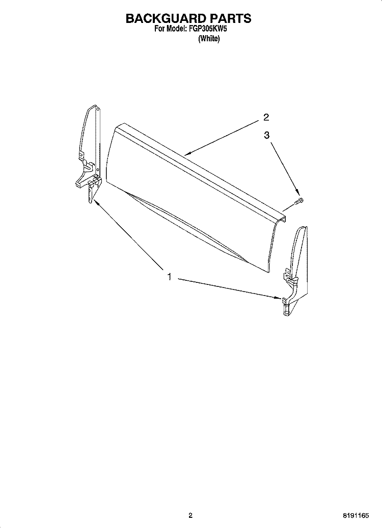 BACKGUARD PARTS Diagram and Parts List for FGP305KW5  Roper Range