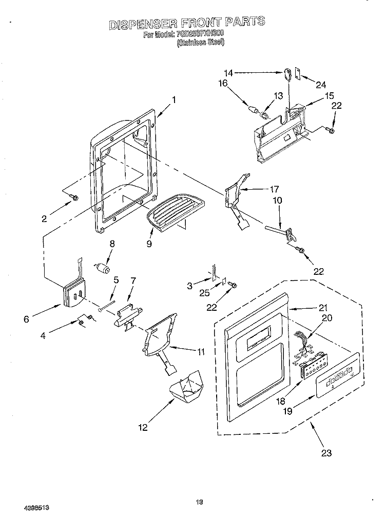 DISPENSER FRONT Diagram and Parts List for 7GD25SFXHS00  Whirlpool Refrigerator