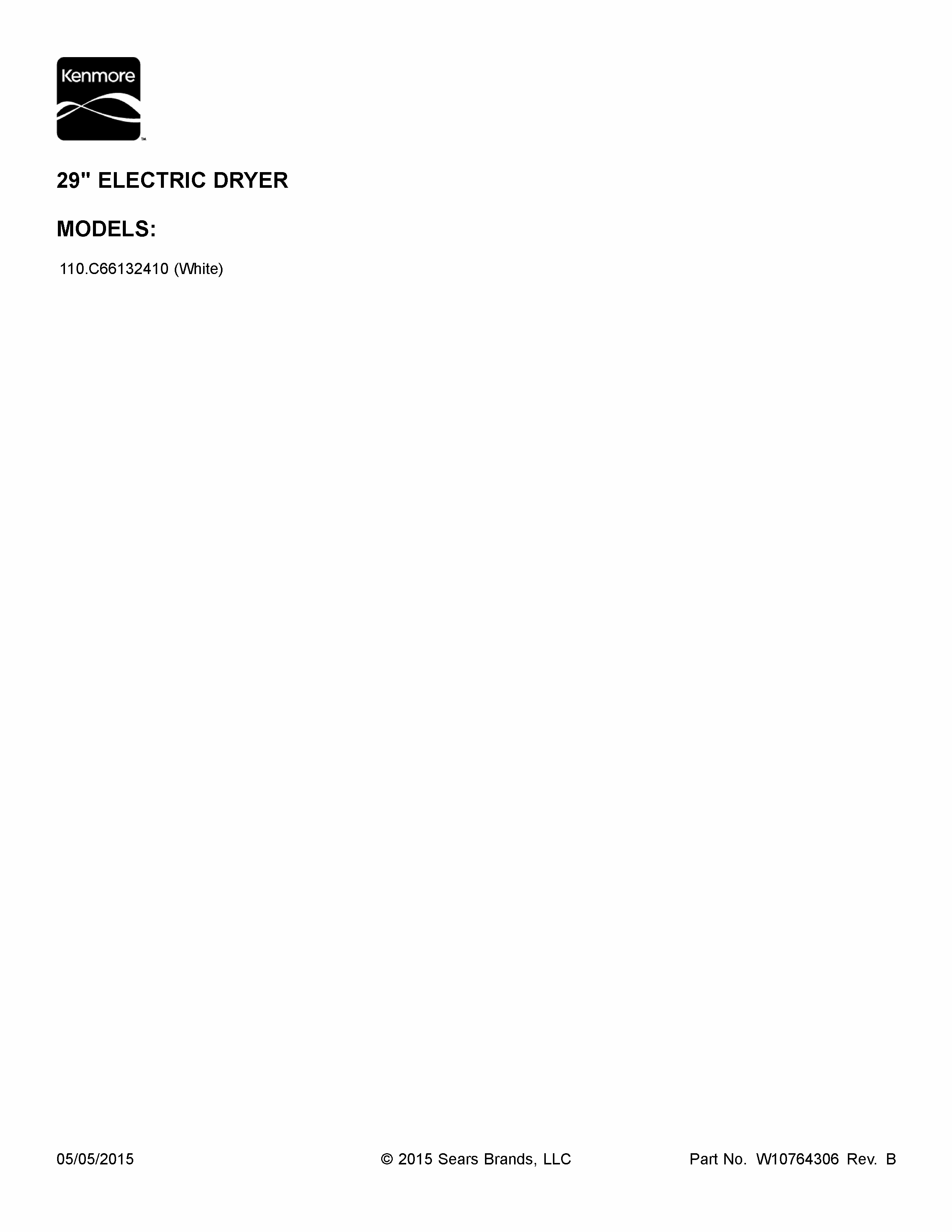Cover Sheet Diagram and Parts List for 110C66132410  Kenmore Dryer