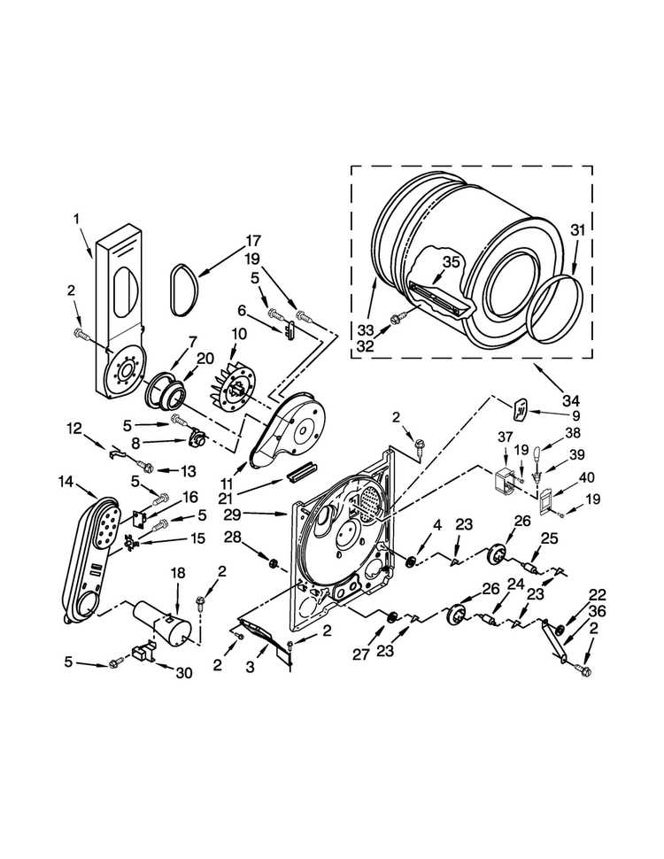 Bulkhead Parts Diagram and Parts List for 11075202310  Kenmore Dryer