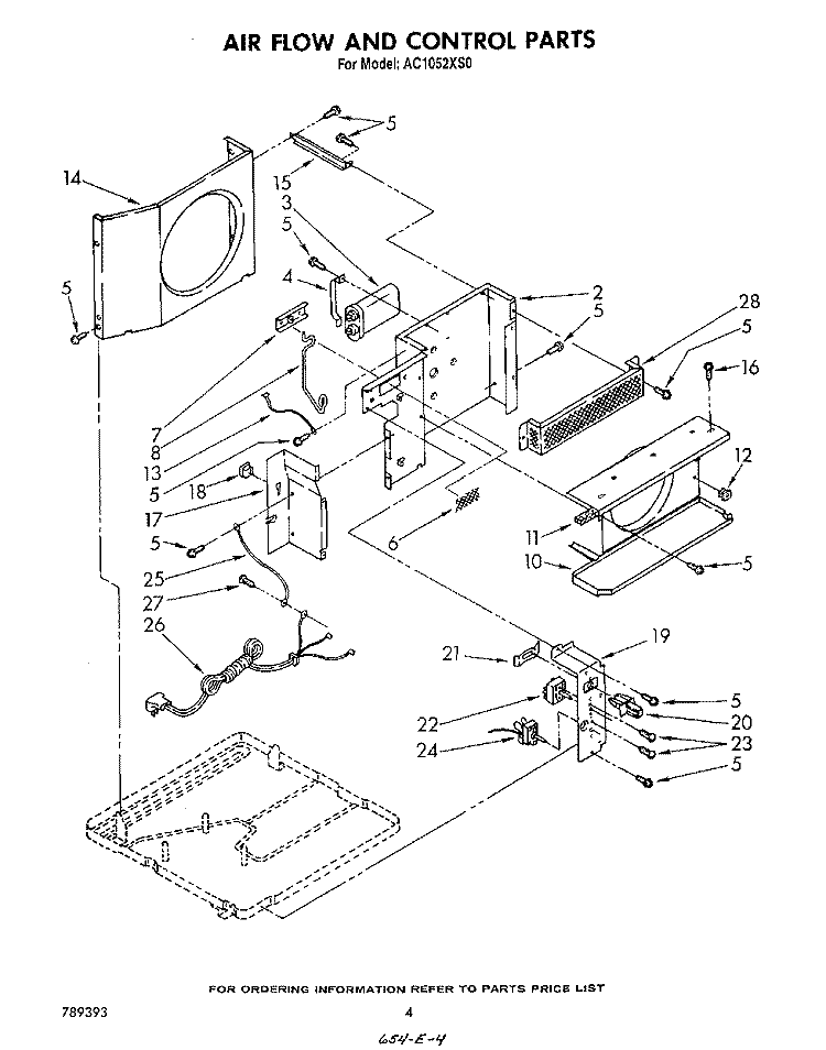 AIR FLOW AND CONTROL Diagram and Parts List for AC1052XS0  Whirlpool Air Conditioner