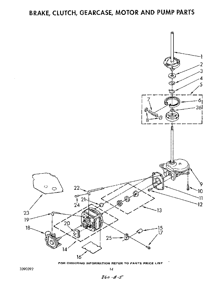 BRAKE, CLUTCH, GEARCASE, MOTOR AND PUMP Diagram and Parts List for LT7100XVN0  Whirlpool Washer Dryer Combo