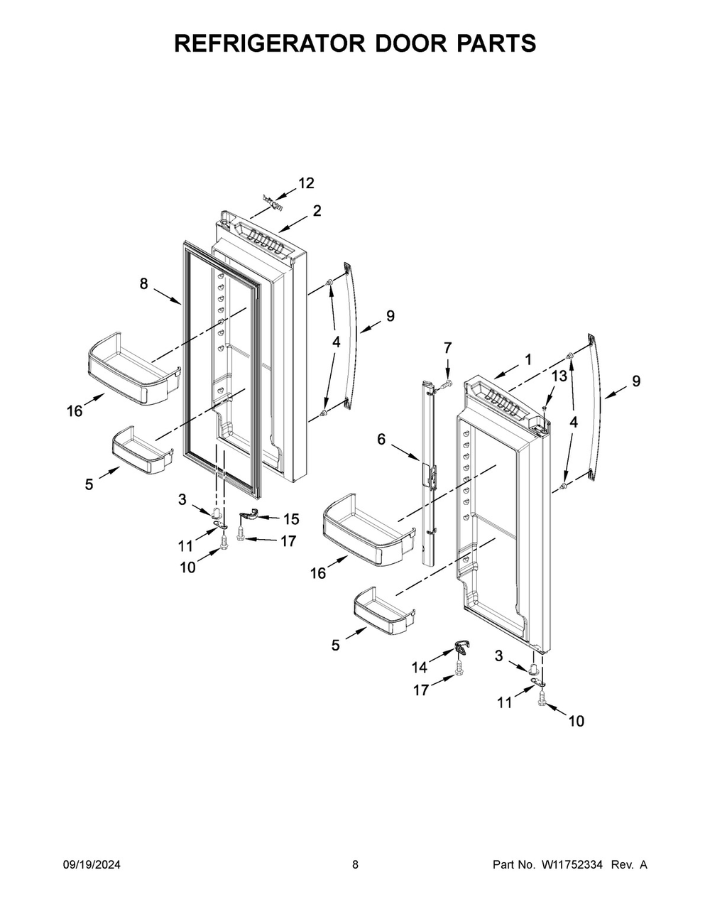 05 - Refrigerator Door Parts Diagram and Parts List for WRFF3236RV00  Whirlpool Refrigerator