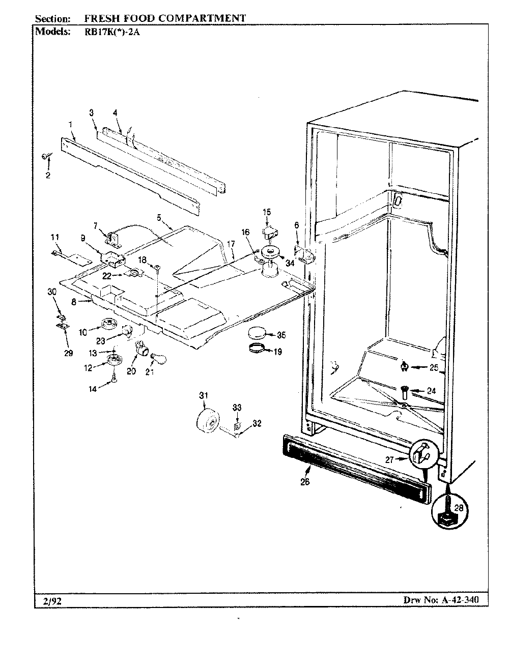 03 - Fresh Food Compartment Diagram and Parts List for RB17KN-2A  Whirlpool Refrigerator