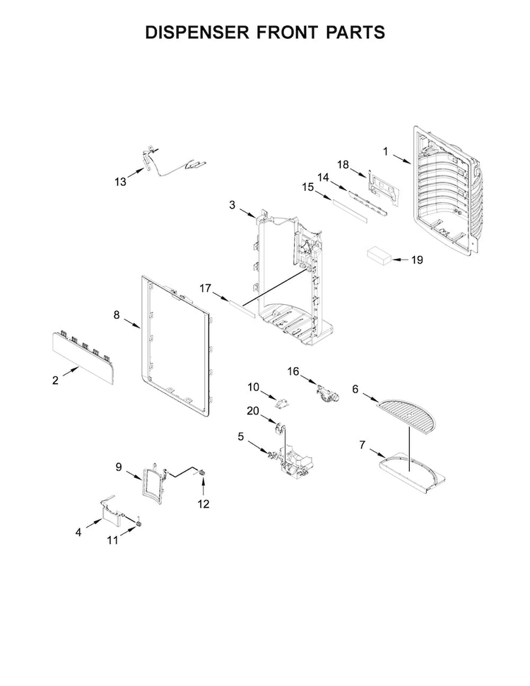 Dispenser Front Parts Diagram and Parts List for KRFC604FSS00  KitchenAid Refrigerator