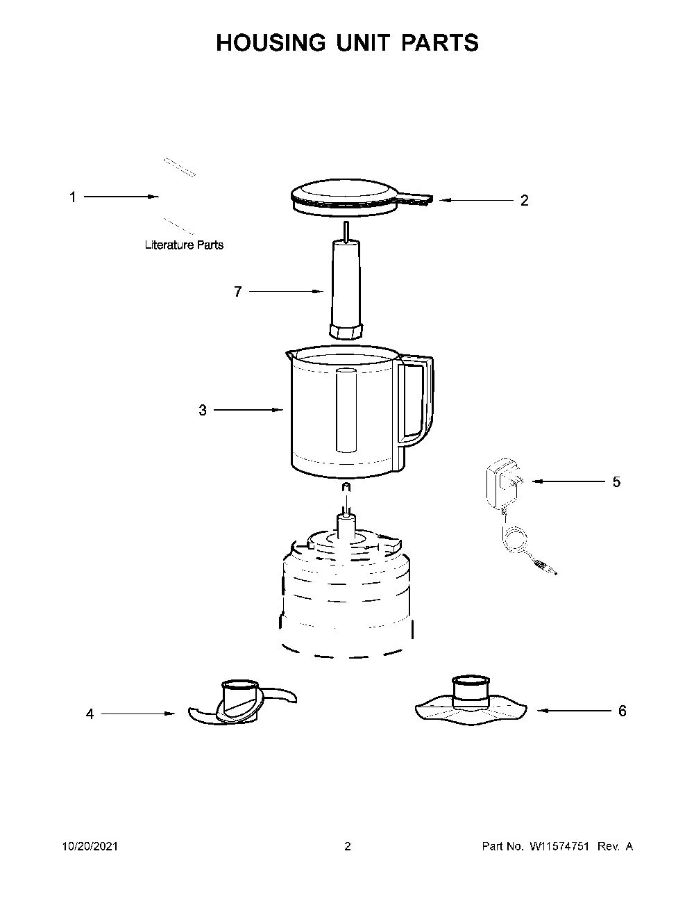 Housing Unit Parts Diagram and Parts List for 7KFCB519MPA0  KitchenAid Food Processor