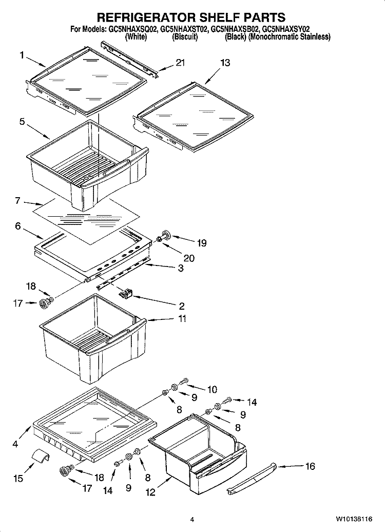 REFRIGERATOR SHELF PARTS Diagram and Parts List for GC5NHAXSQ02  Whirlpool Refrigerator