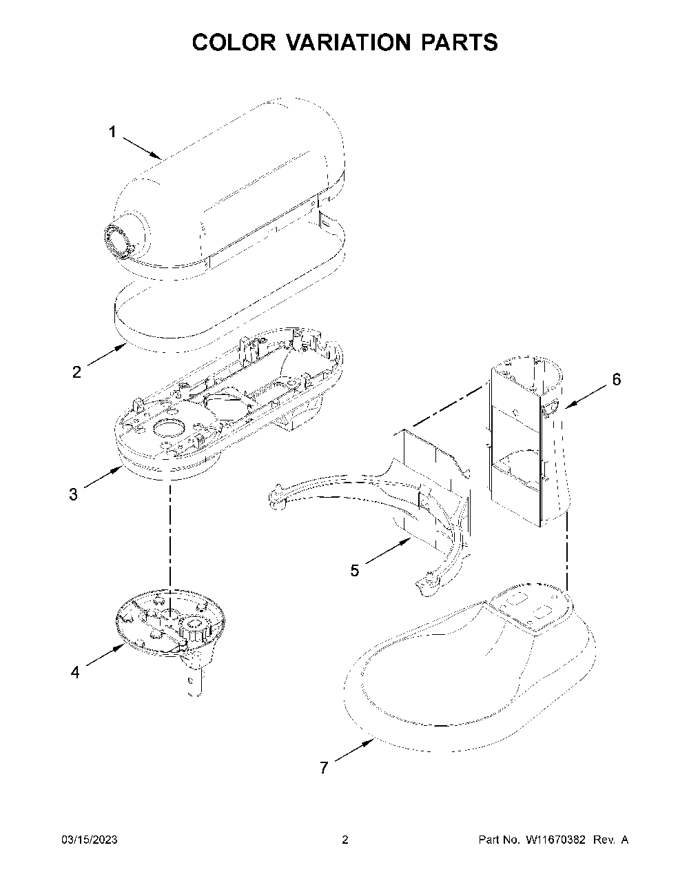 Color Variation Parts Diagram and Parts List for KSM55SXXXCU0  KitchenAid Mixer