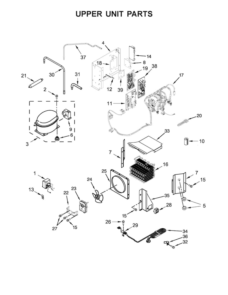 Upper Unit Parts Diagram and Parts List for KBSD602ESS01  KitchenAid Refrigerator
