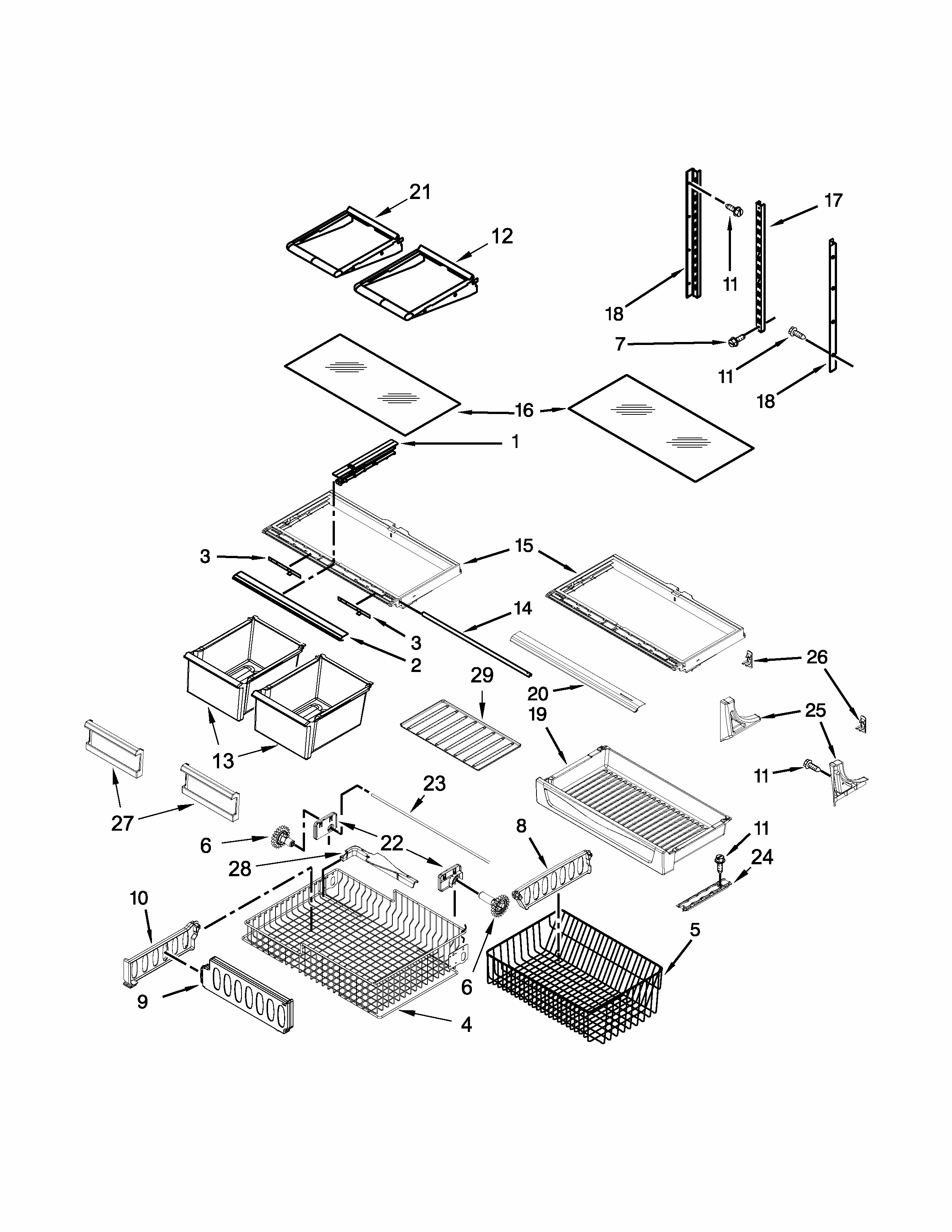 Shelf Parts Diagram and Parts List for 596467934351  Kenmore Refrigerator