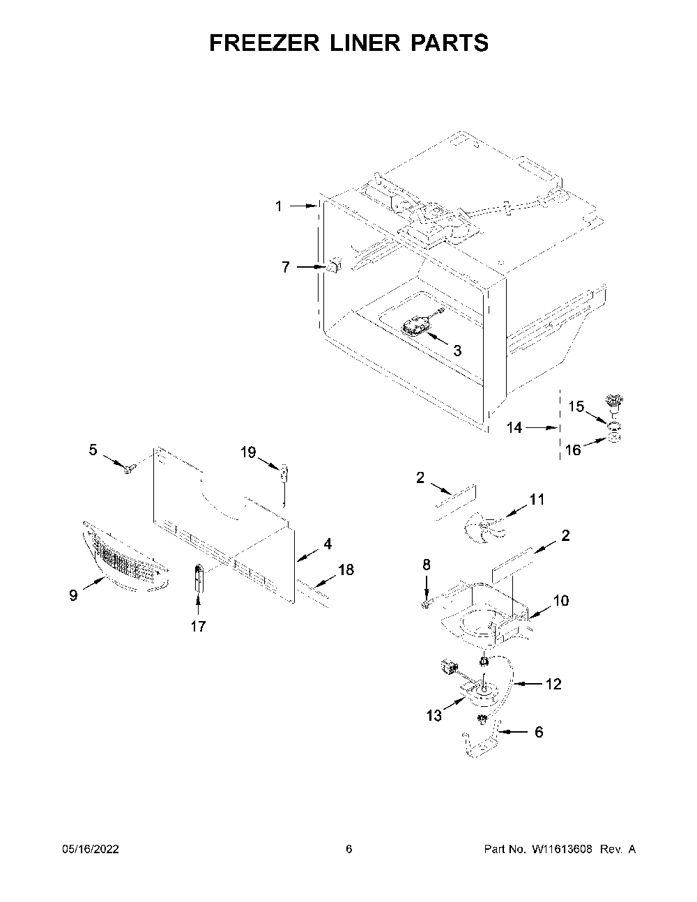 Freezer Liner Parts Diagram and Parts List for KRFF507HPS04  KitchenAid Refrigerator