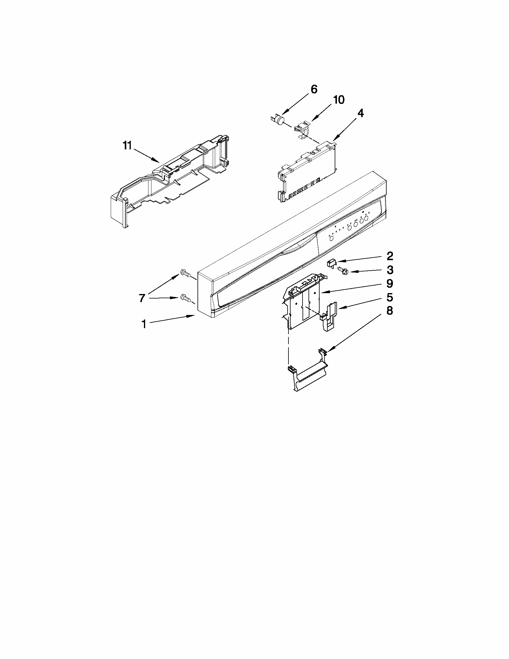Control Panel And Latch Parts Diagram and Parts List for 66517742K015  Kenmore Dishwasher