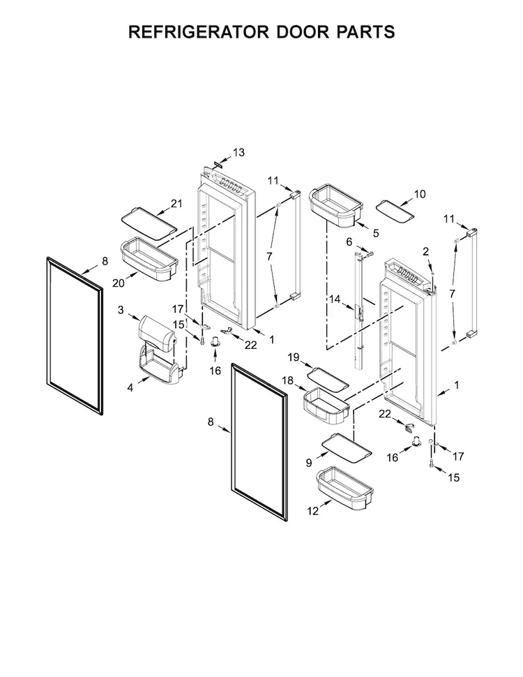 Refrigerator Door Parts Diagram and Parts List for KRFF302EBL01  KitchenAid Refrigerator