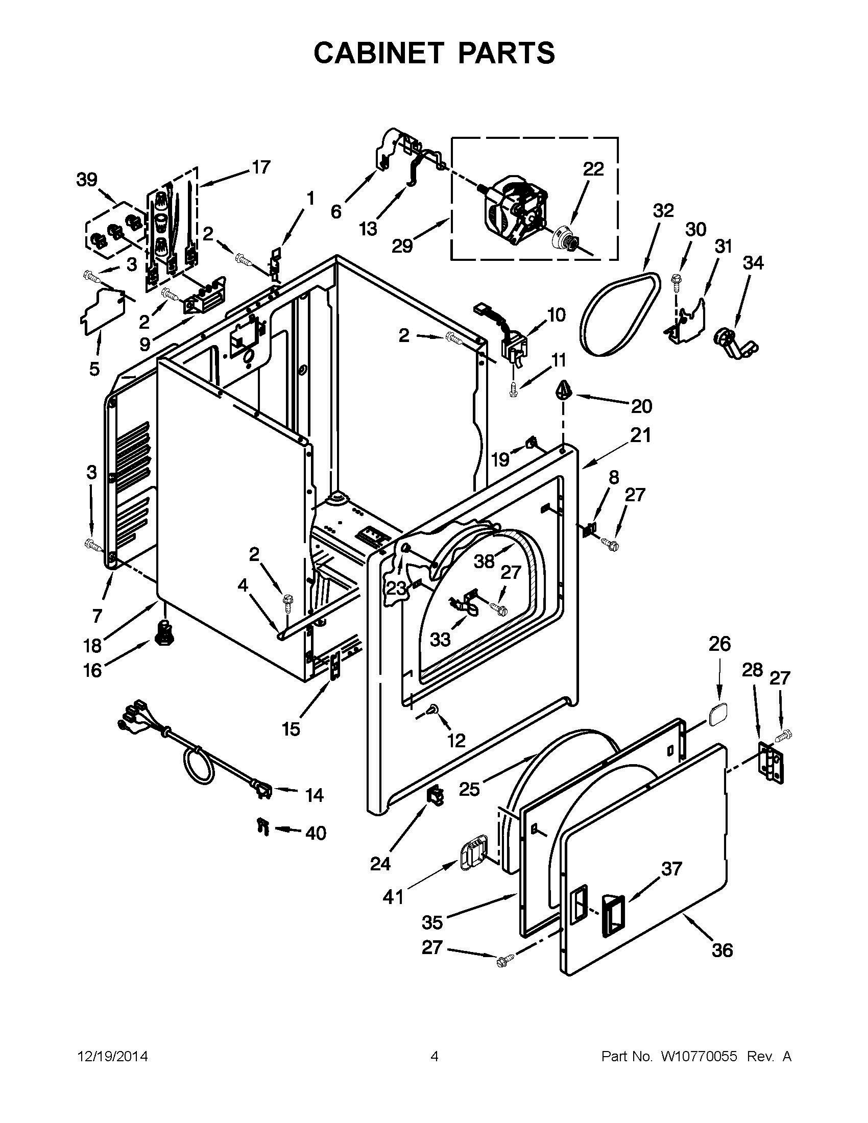 03 - CABINET PARTS Diagram and Parts List for YNED4705EW0  Whirlpool Dryer