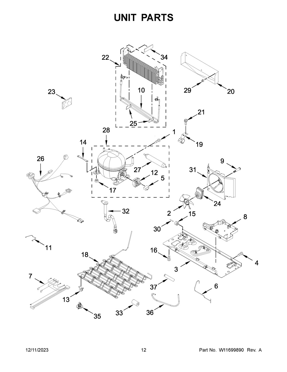 Unit Parts Diagram and Parts List for WRF535SWHV09  Whirlpool Refrigerator