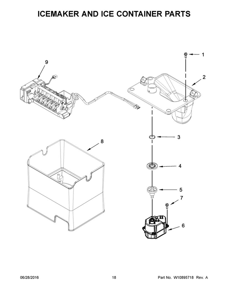 Icemaker And Ice Container Parts Diagram and Parts List for KRFF707EBS00  KitchenAid Refrigerator
