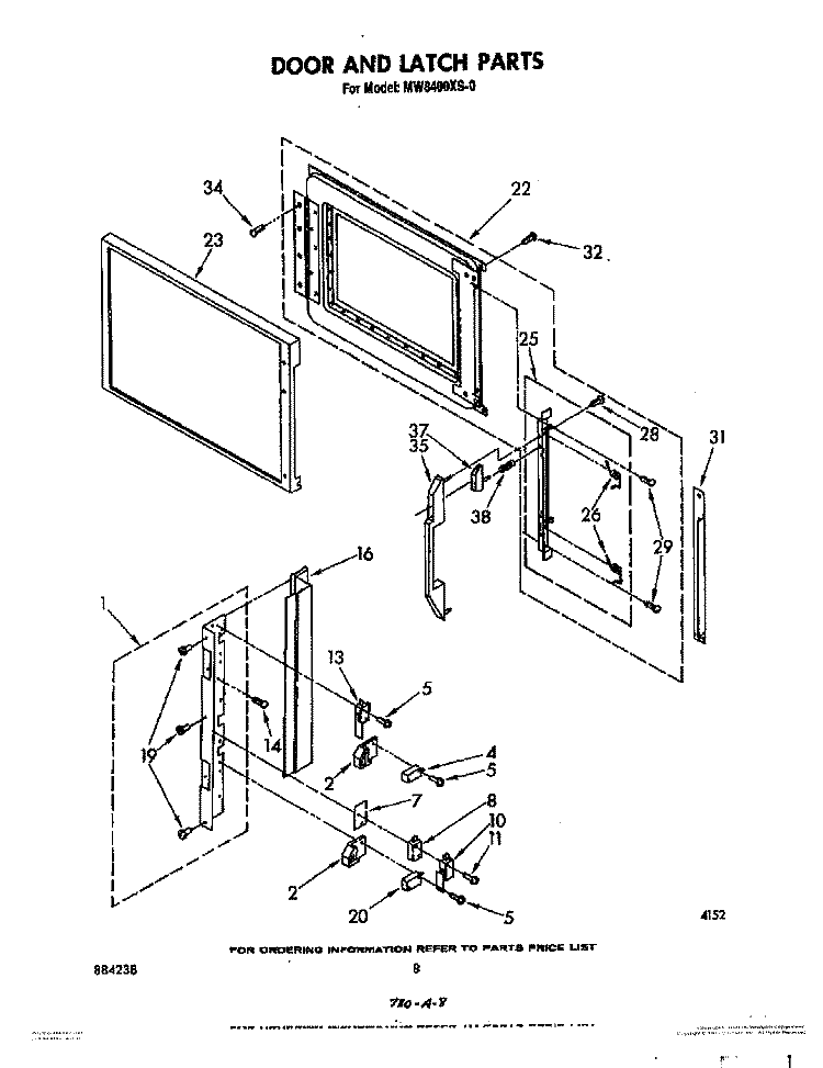DOOR AND LATCH Diagram and Parts List for MW8400XW0  Whirlpool Microwave