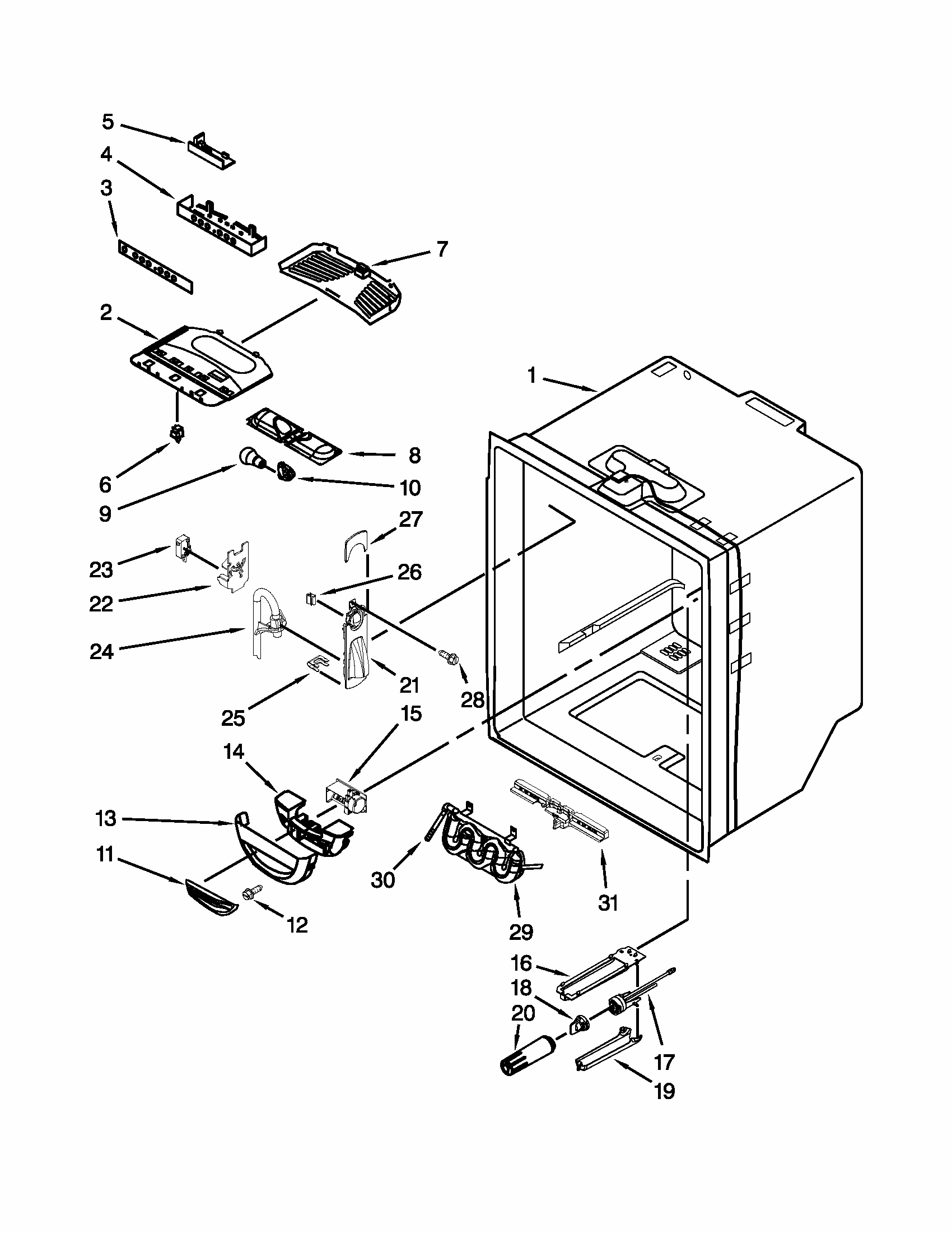 Refrigerator Liner Parts Diagram and Parts List for 59679533019  Kenmore Refrigerator