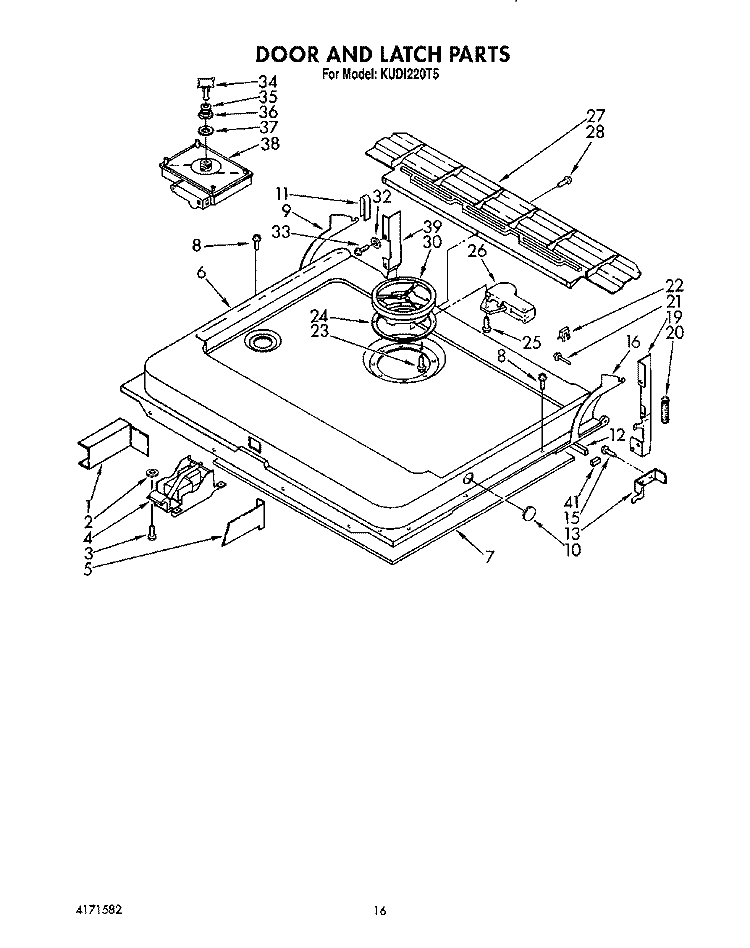DOOR AND LATCH Diagram and Parts List for KUDI220T5  KitchenAid Dishwasher