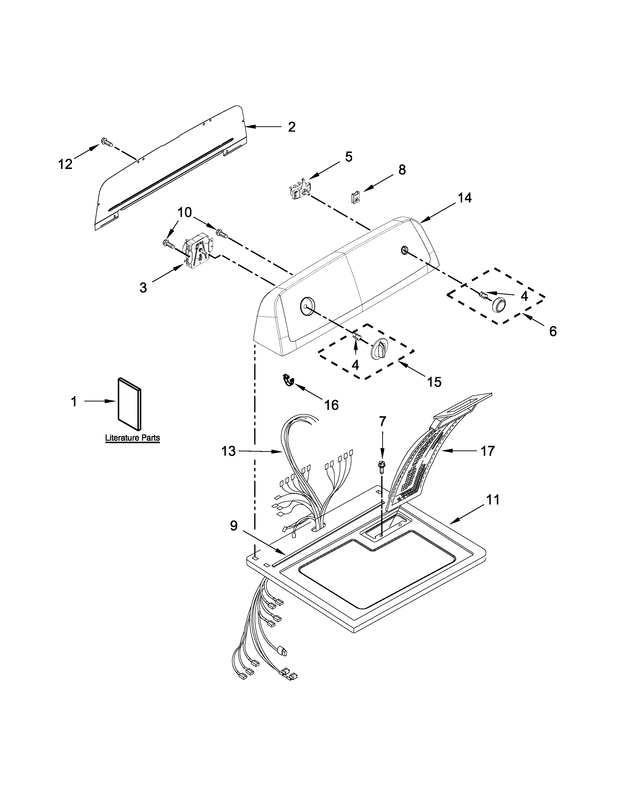 Top And Console Parts Diagram and Parts List for 1107012512  Kenmore Dryer