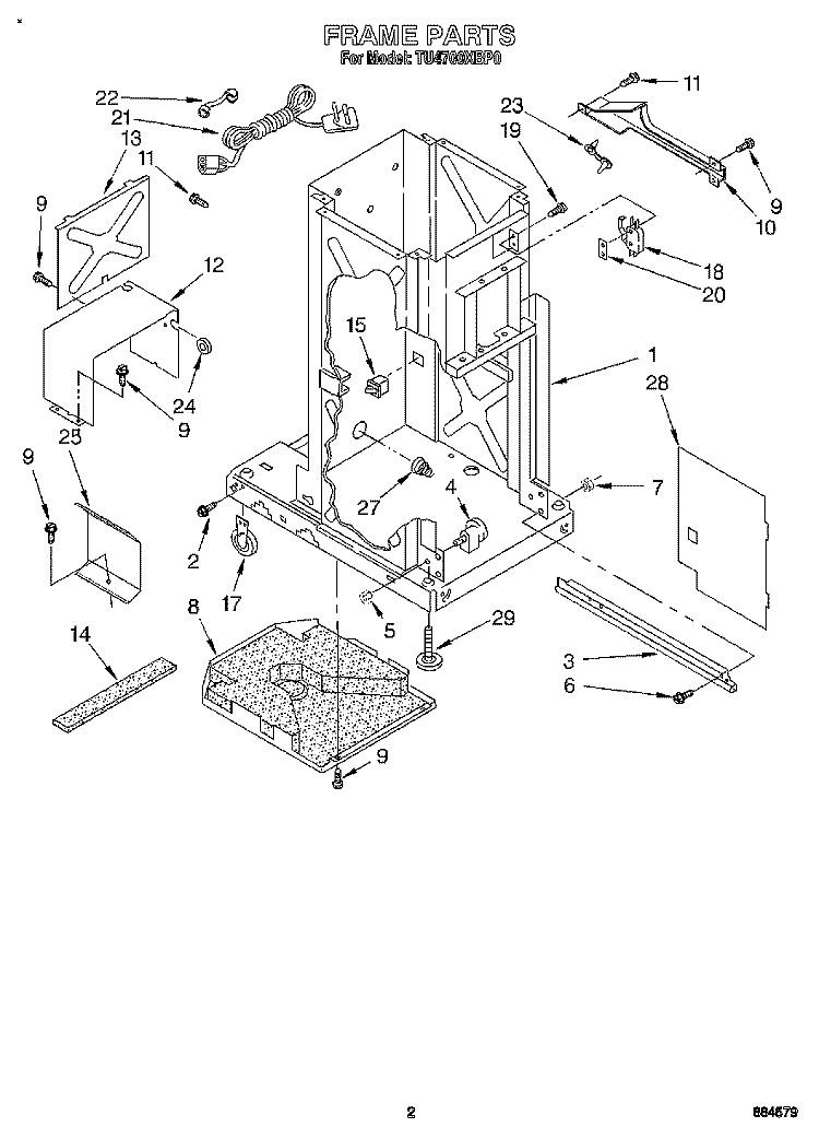 FRAME Diagram and Parts List for TU4700XBP0  Whirlpool Trash Compactor