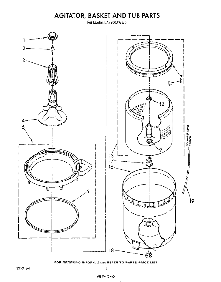 AGITATOR, BASKET, AND TUB Diagram and Parts List for LA8200XWW0  Whirlpool Washer