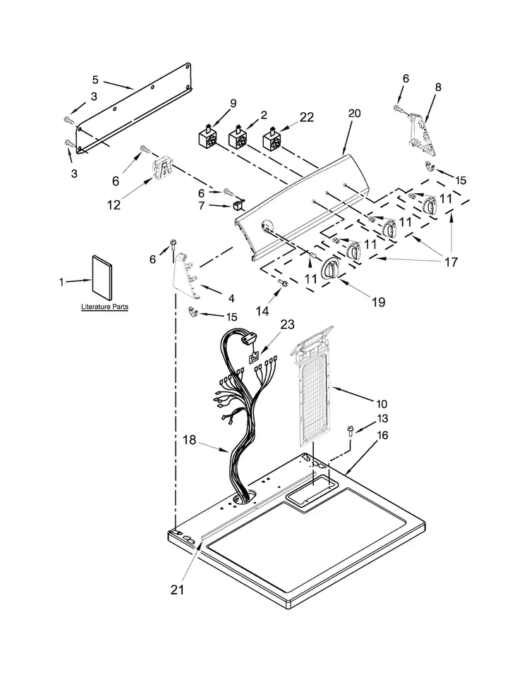 Top And Console Parts Diagram and Parts List for 110C61492310  Kenmore Dryer