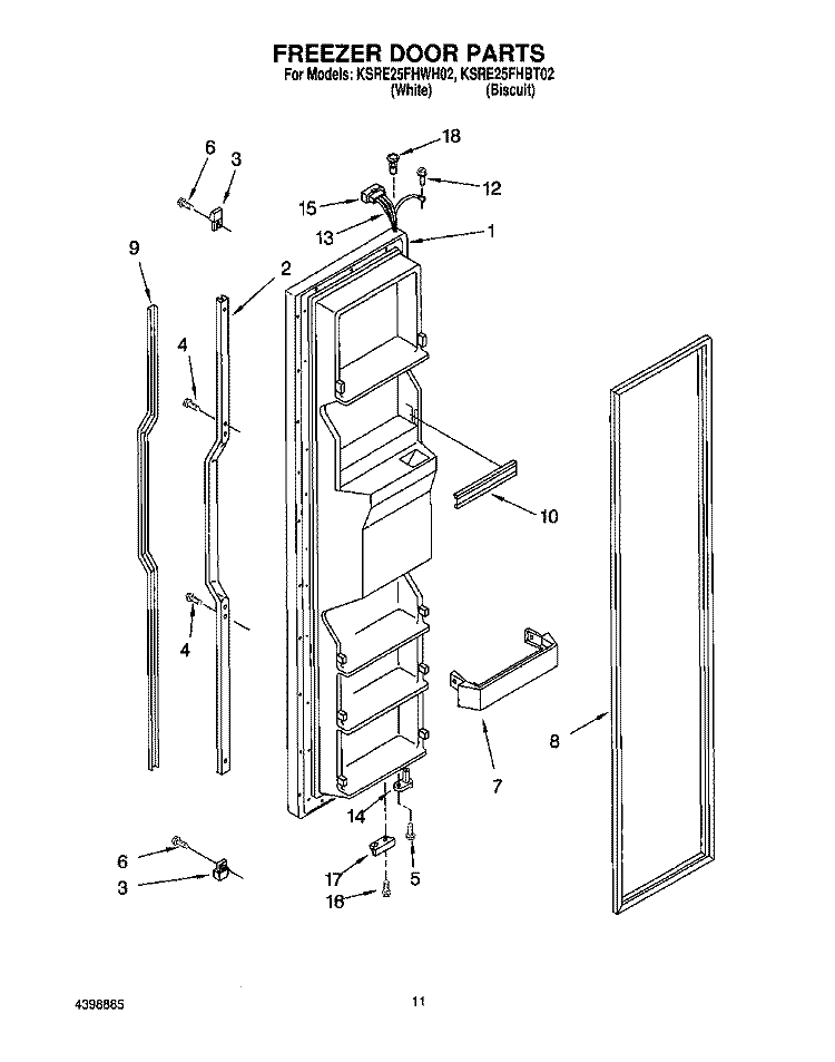 FREEZER DOOR Diagram and Parts List for KSRE25FHWH02  KitchenAid Refrigerator