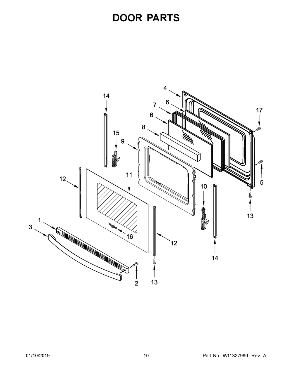 Door Parts Diagram and Parts List for WFG510S0HS1  Whirlpool Range