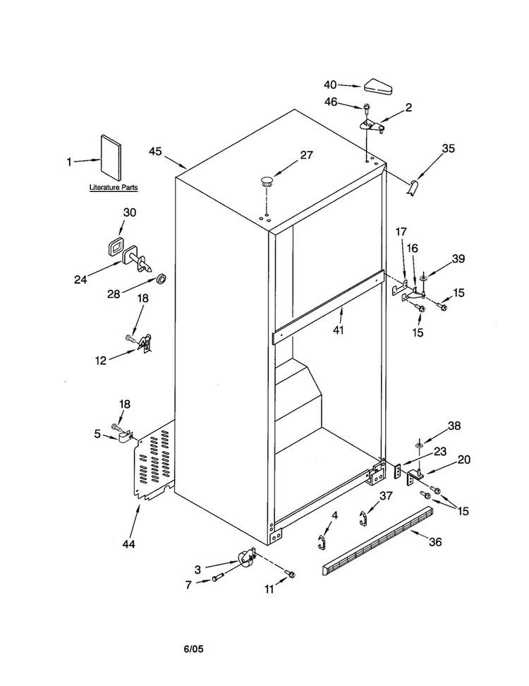 Cabinet Diagram and Parts List for RT18AKXKQ07  Roper Refrigerator