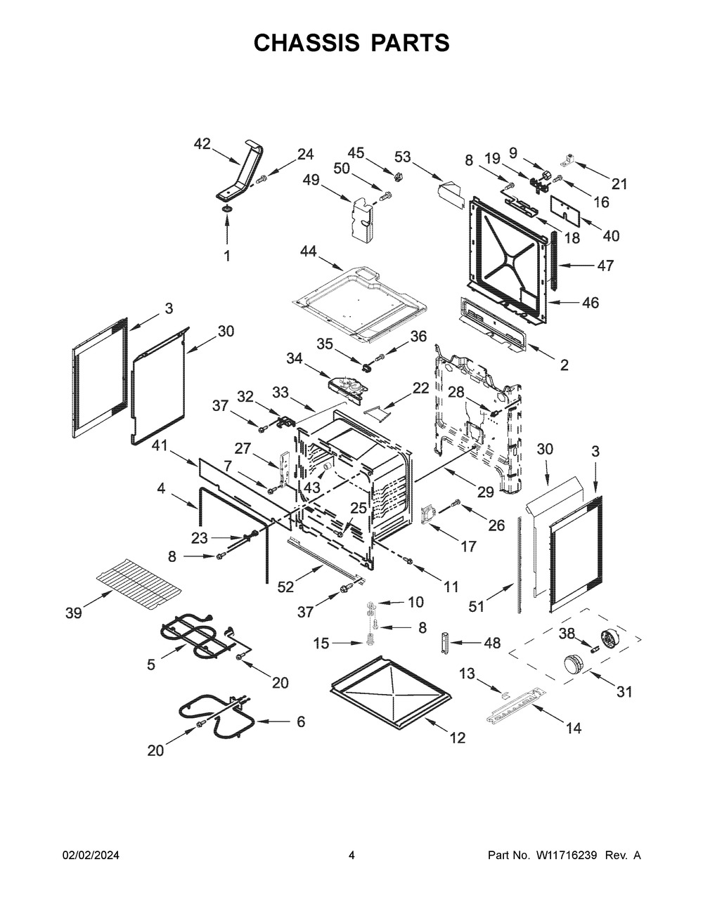 Chassis Parts Diagram and Parts List for WEE515S0LS3  Whirlpool Range