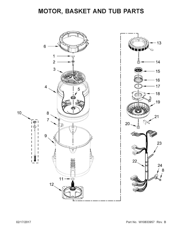 Motor, Basket And Tub Parts Diagram and Parts List for 7MWTW7000EW0  Whirlpool Washer