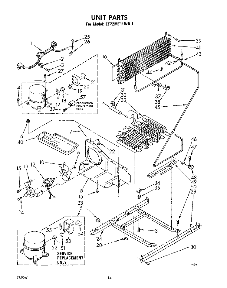 UNIT Diagram and Parts List for ET22MT1LWR1  Whirlpool Refrigerator