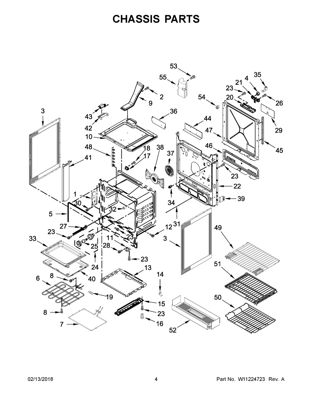 Chassis Parts Diagram and Parts List for KSEB900ESS3  Whirlpool Range