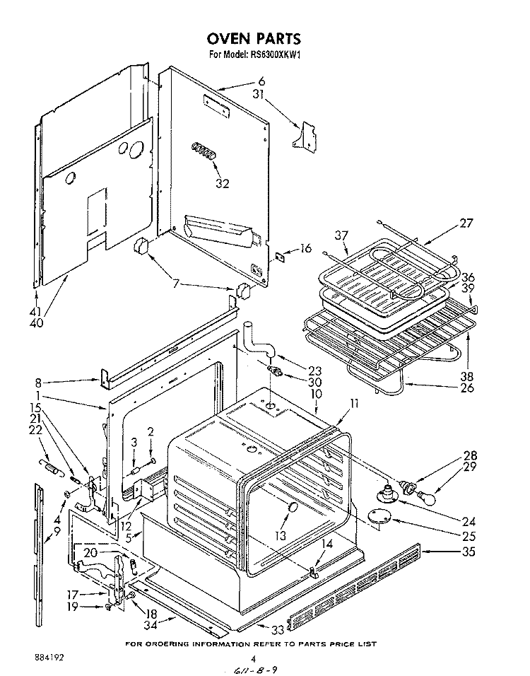 OVEN Diagram and Parts List for RS6300XKW1  Whirlpool Range