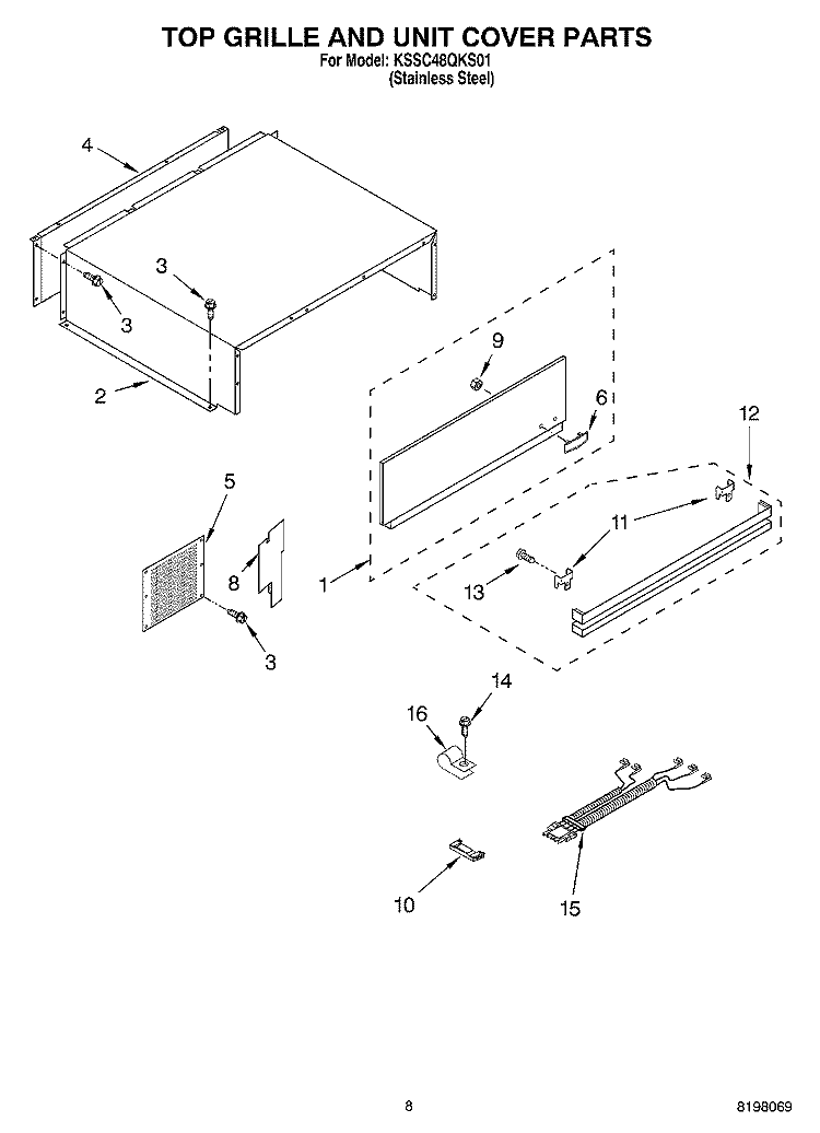 TOP GRILLE AND UNIT COVER Diagram and Parts List for KSSC48QKS01  KitchenAid Refrigerator